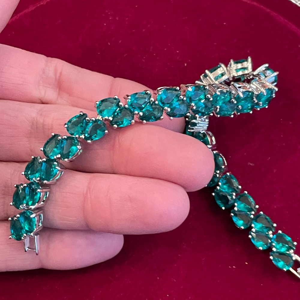 Green topaz and silver tennis bracelet